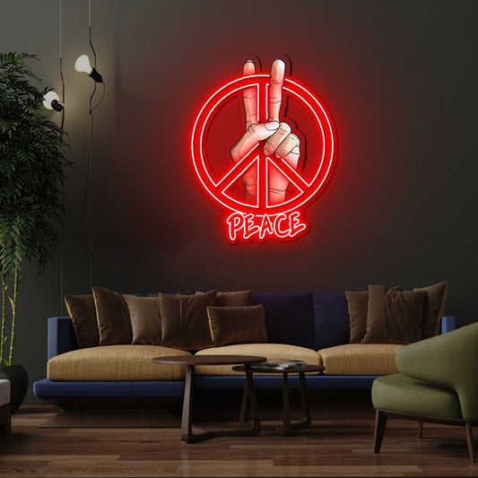 Peace Sign Neon Sign x Acrylic Artwork