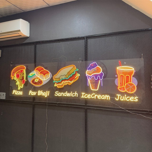 Pizza Pavbhaji Sandwich Icecream Juices Popart Neon