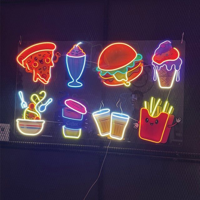 Food Combo Neon – Pizza, Shake, Burger, Ice Cream, Noodles, Coffee, Chai & Fries