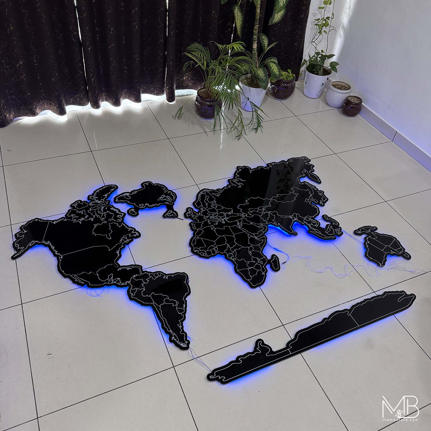 Premium Black Acrylic World Map (UV Printed | LED & RGB Options