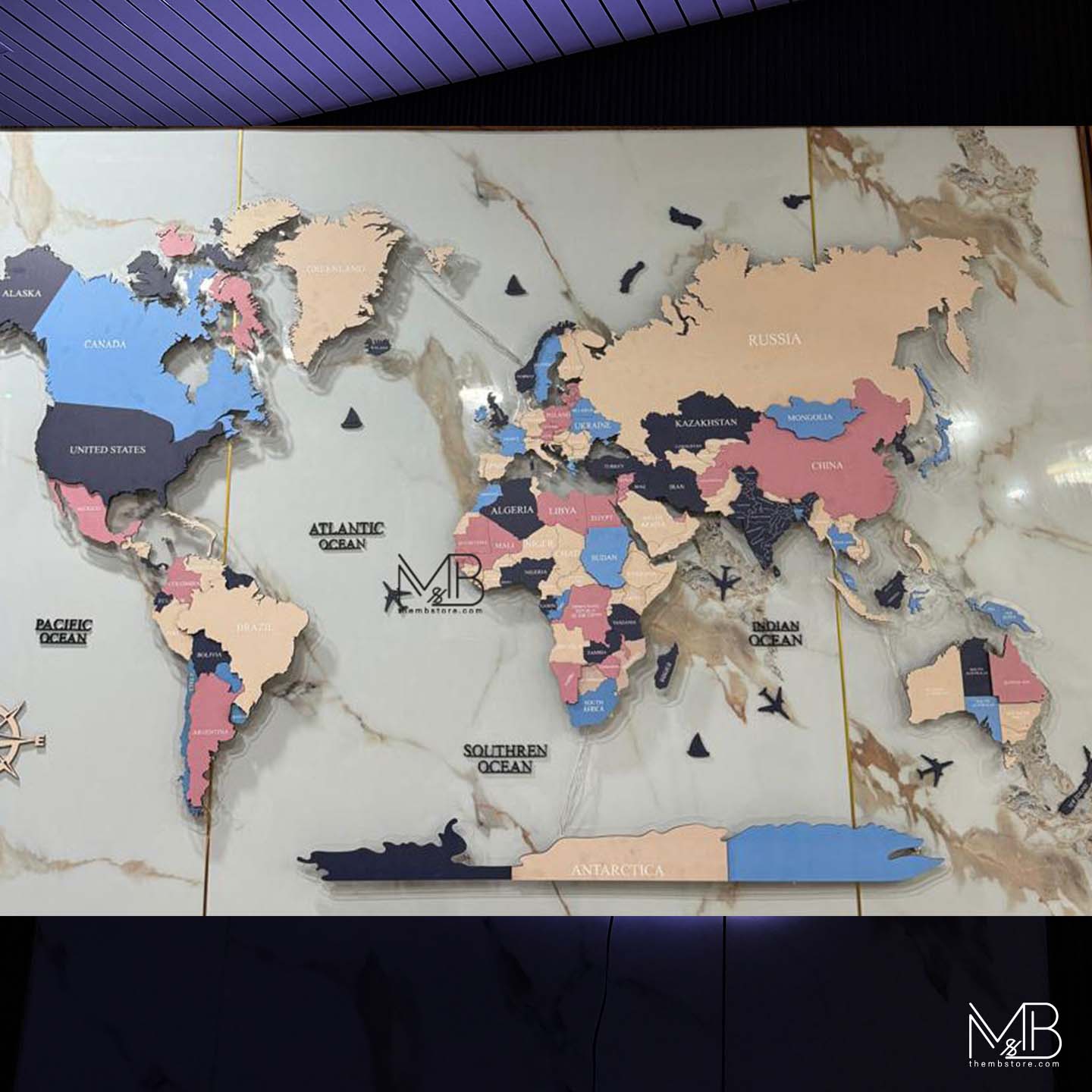 Premium 4-Layer Wooden & Acrylic World Map (Light Color Edition)