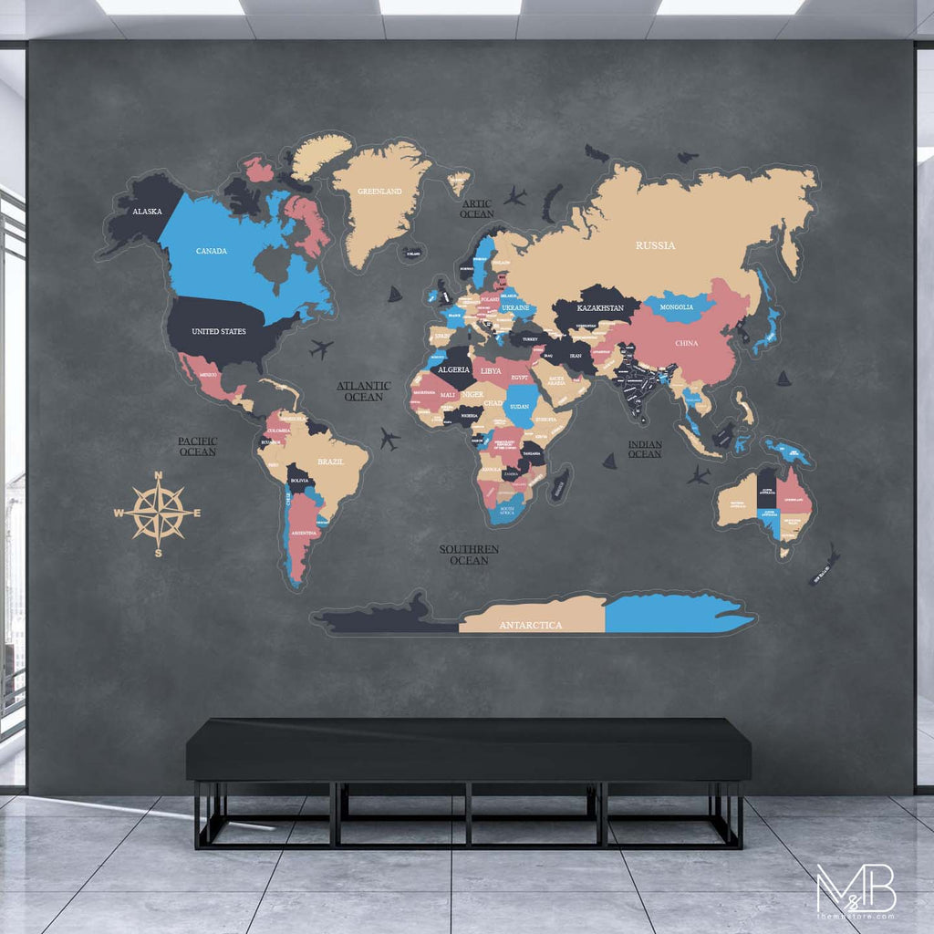 Premium 4-Layer Wooden & Acrylic World Map (Light Color Edition)