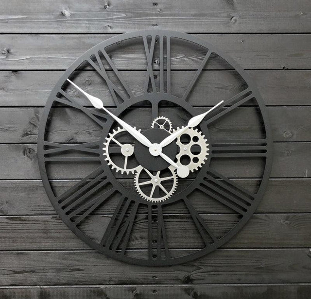 Silver Matte Gear Analog Clock