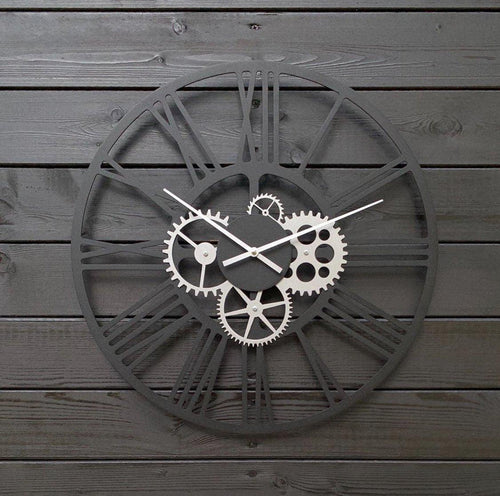 Silver Matte Gear Analog Clock - Makkar & Brothers