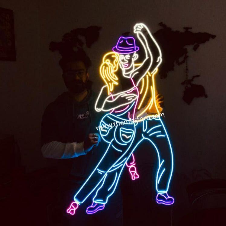 Dancing Couple Neon Sign Board | Neon for Clubs 36x48 Inches - Makkar & Brothers