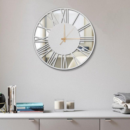 White Silver Mirror Analog Clock - Makkar & Brothers