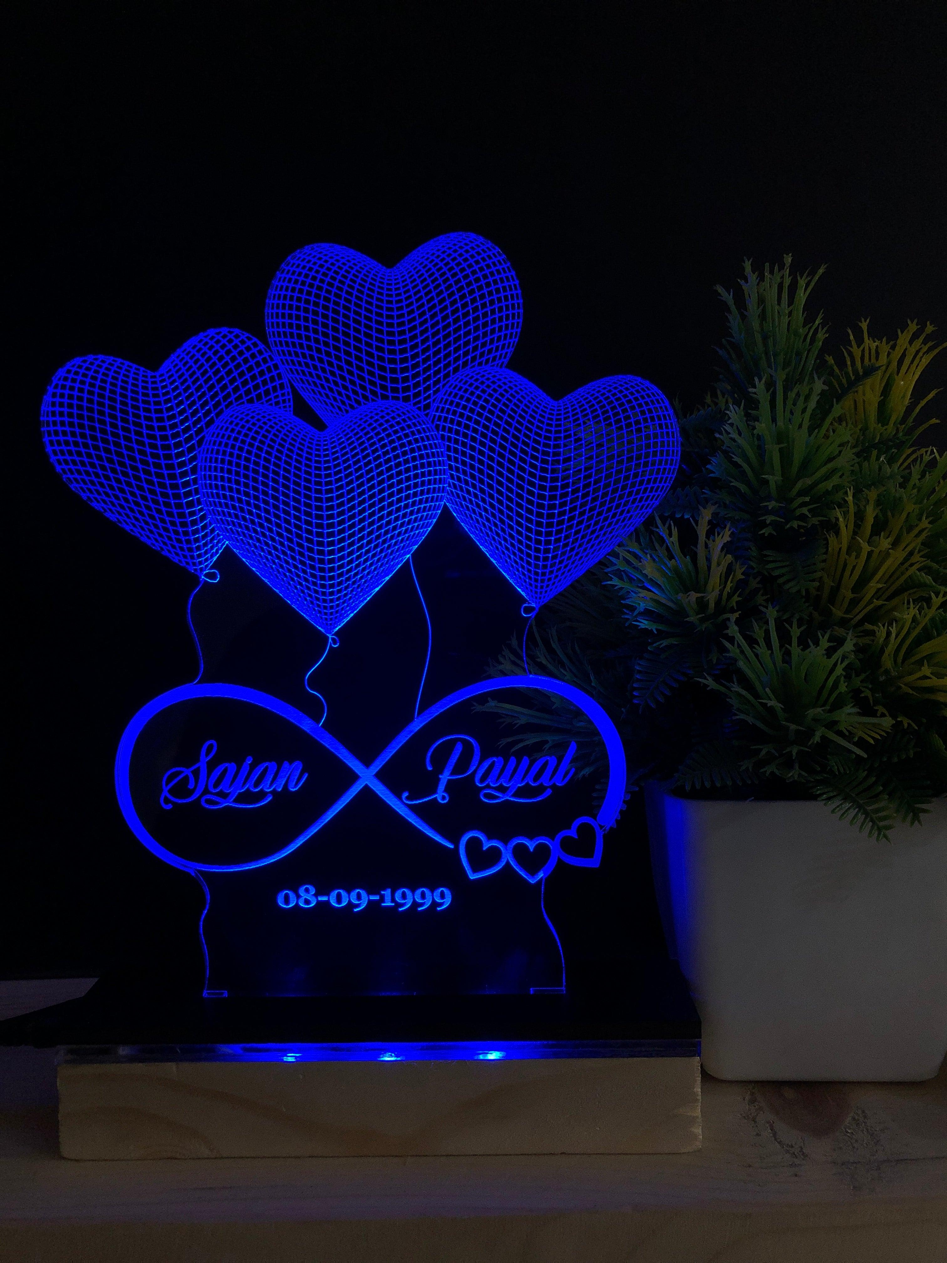 Customizable 4 Heart Illusion Lamp