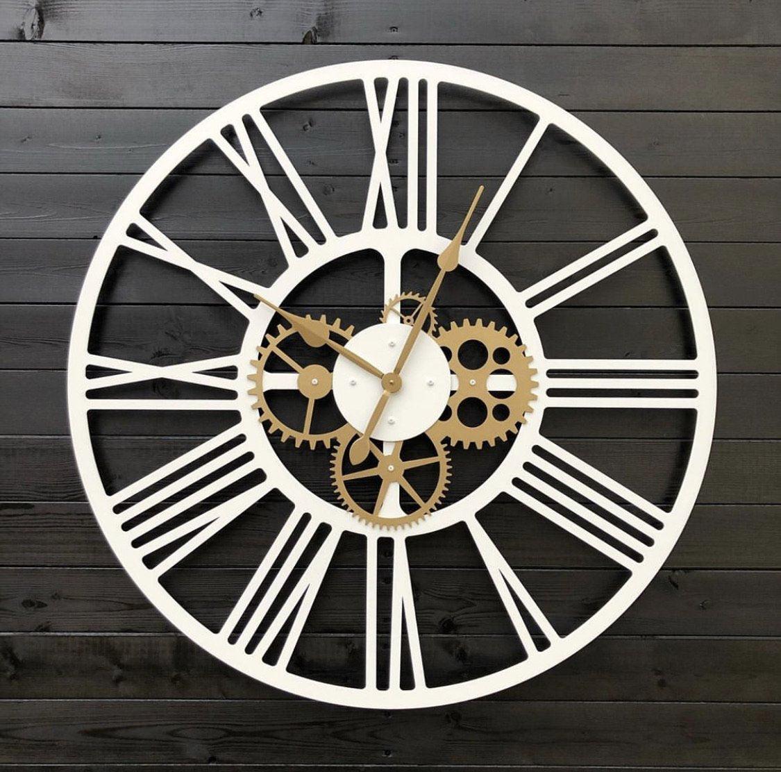 White Golden Gear clock - Makkar & Brothers