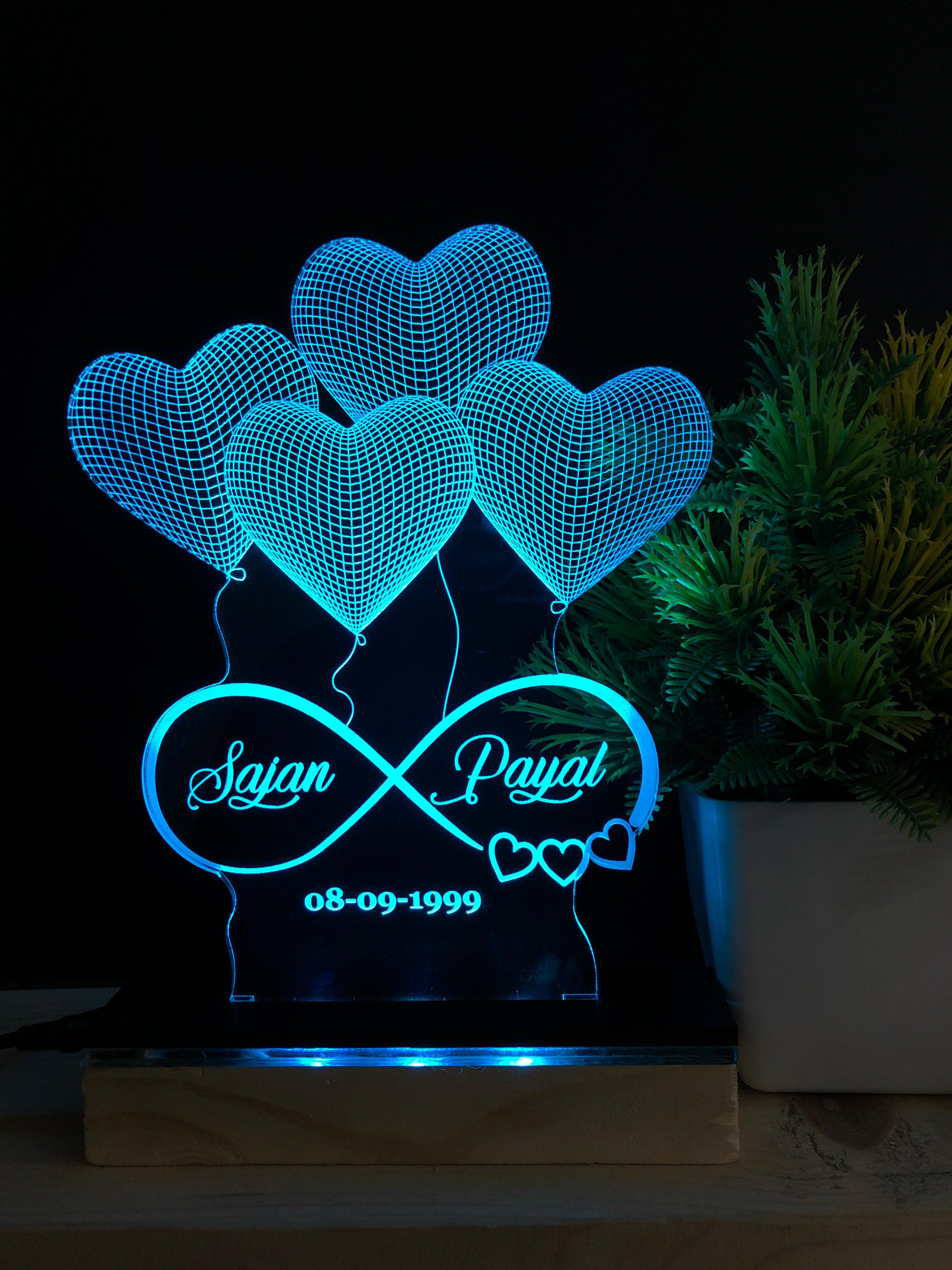 Customizable 4 Heart Illusion Lamp