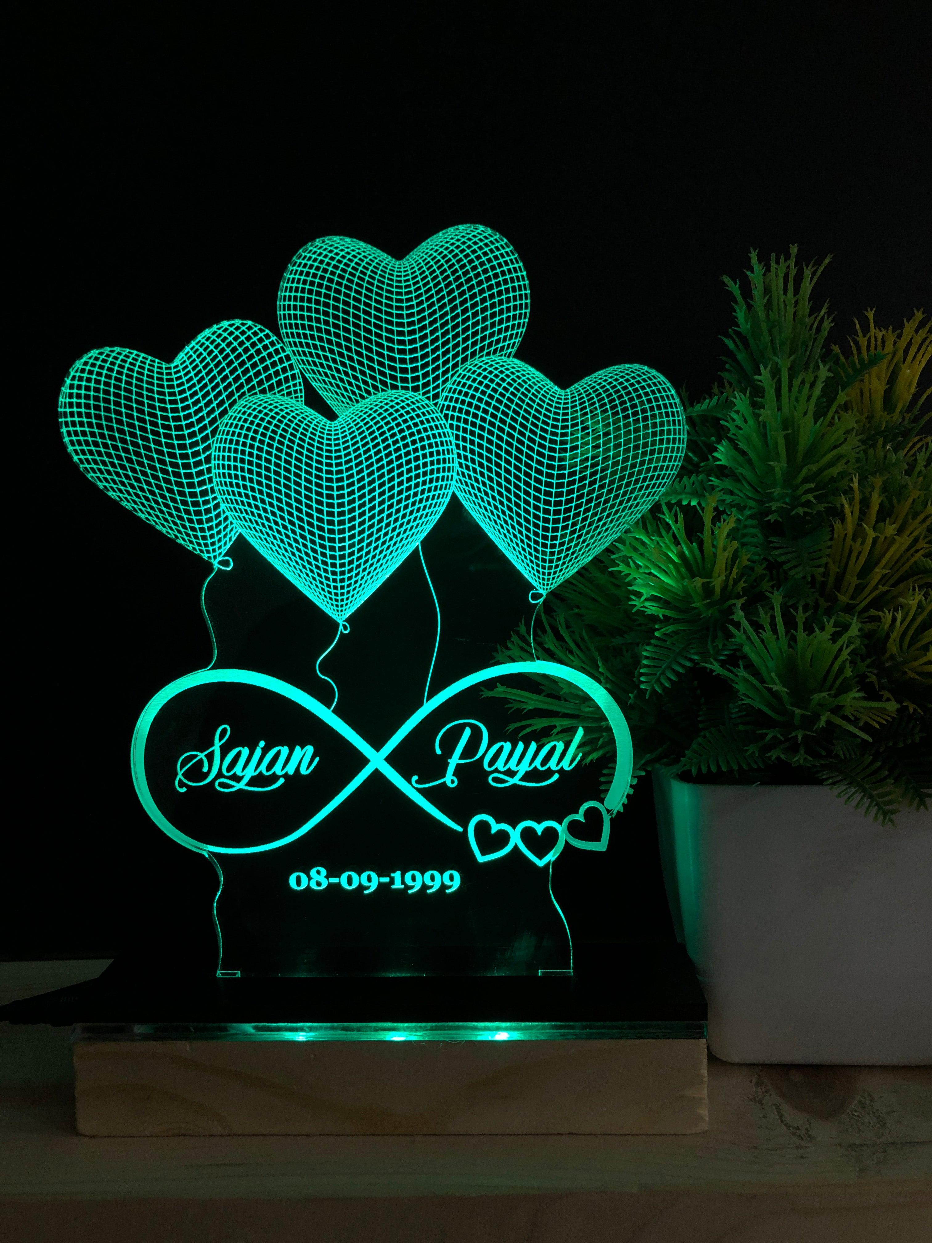 Customizable 4 Heart Illusion Lamp